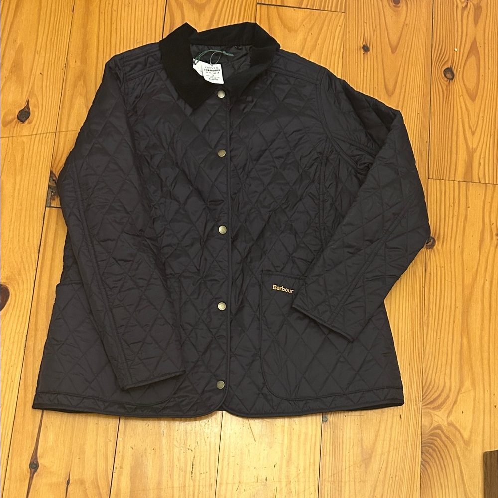 Barbour Navy  Diamond-Quilt Snap-Front Jacket
